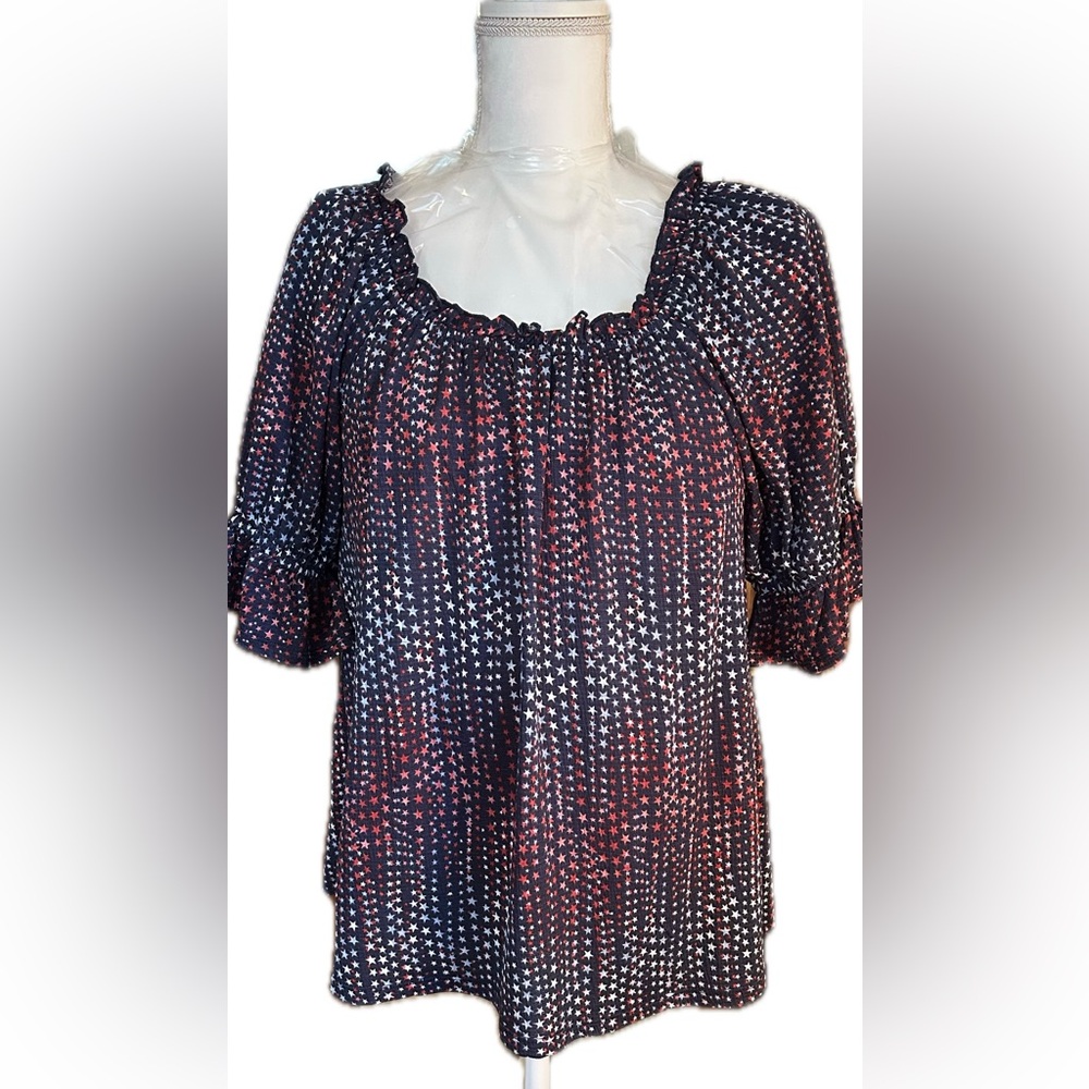 NWT LRG, ladies blouse / top, gathered neckline & cute puffy sleeves
